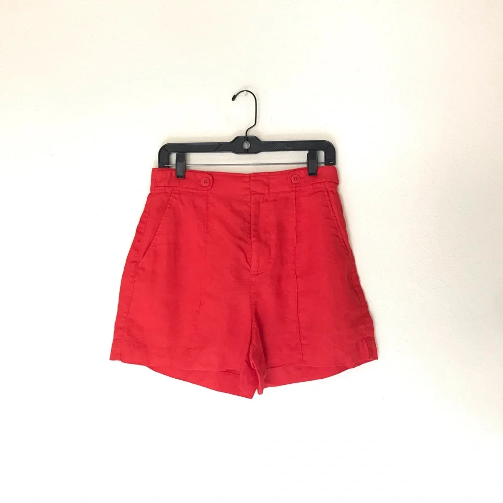 Madewell Clean Button-Tab Shorts in 100% Linen in Rouge - 4 - Picture 11 of 11